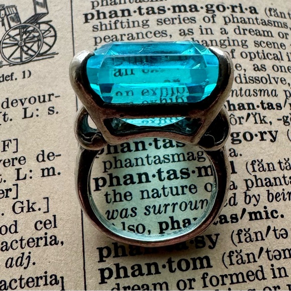 Large Vintage Aqua Stone Rectangular Faceted Crystal Sculpted Silver Setting 6 - Picture 10 of 14